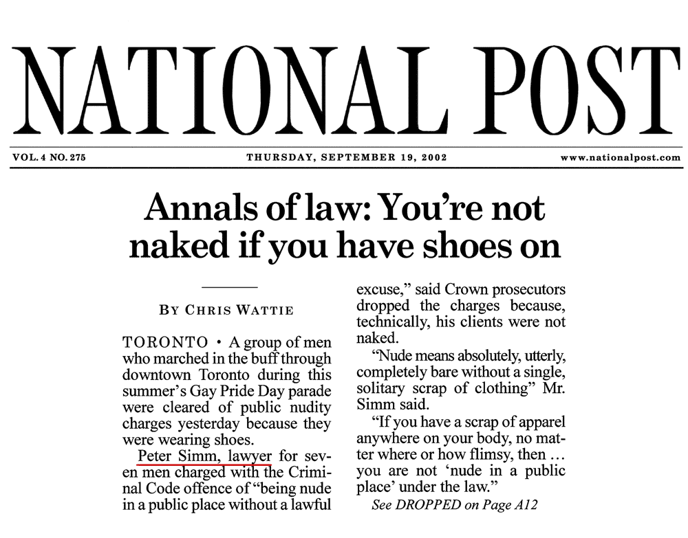 National Post 2002-09-19 p.A1 [front page] (and p.A12) - Simm convinces Crown to drop charges